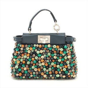 Fendi Peekaboo beaded leather handbag crossbody bag Navy Blue